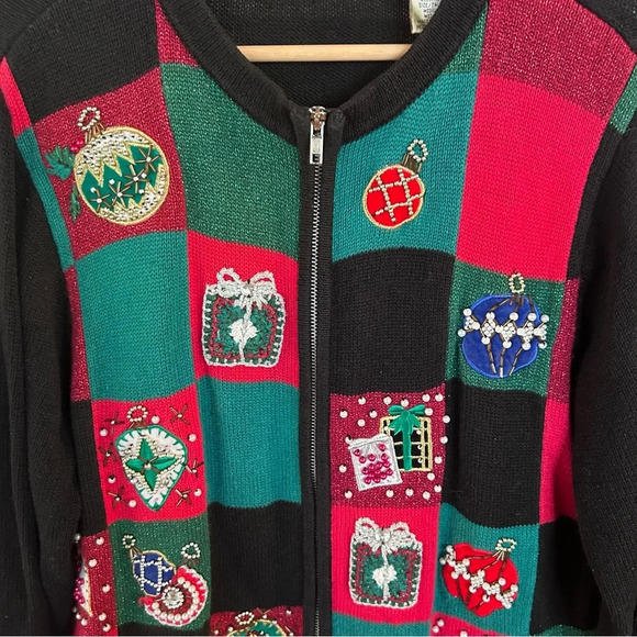Victoria Jones Women's Medium Patchwork Christmas‎ Holiday Sweater Embellished - Picture 10 of 11